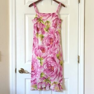 AGB Byer California 90's Vintage Floral Sleeveless Square Neck Midi Dress Pink 6